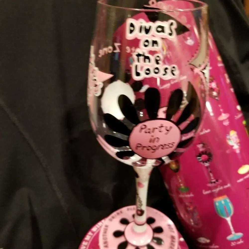Lolita Handpainted Bachelorette Wine Glass Last Night Out Bride 15 oz New
